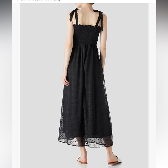 Pretty garden Black Ruched Sleeveless Maxi Dress size small tie shoulder flowy - Picture 5 of 14